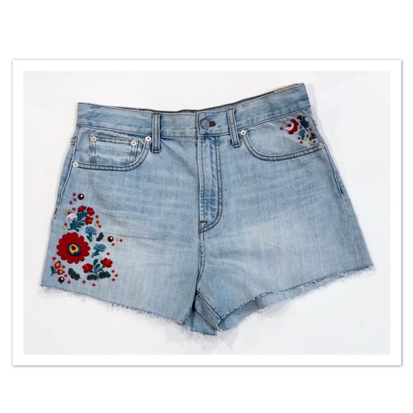 floral embroidered denim shorts